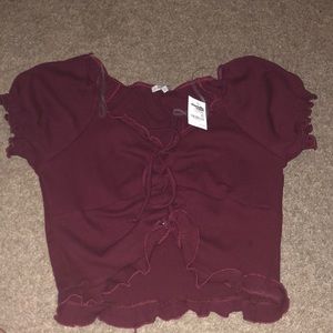 Cropped maroon going out shirt. Super chic